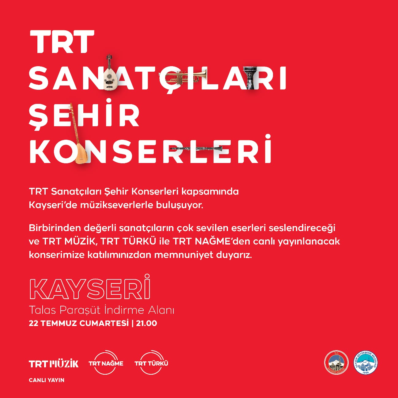 Valilik ve Büyükşehir’den TRT Sanatçıları Şehir Konseri