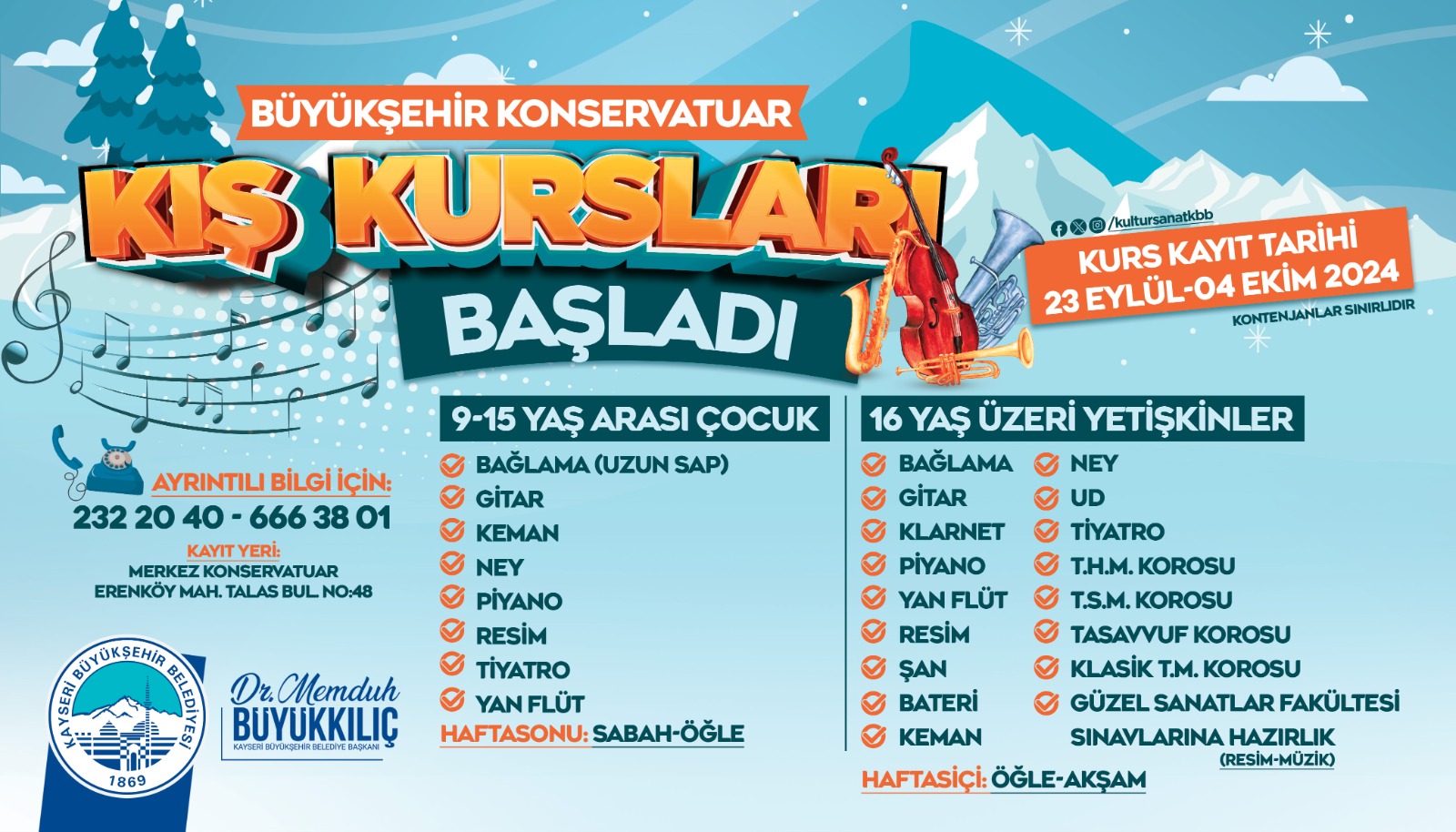 Büyükşehir Belediyesi Konservatuvarı Kış Kurs Kayıtları Başladı