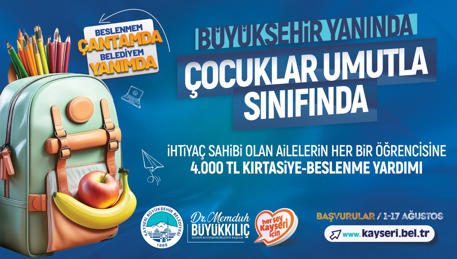 Başkan Büyükkılıç Duyurdu: “Kırtasiye ve Beslenme Desteği ile Çocuklarımızın Yanındayız”