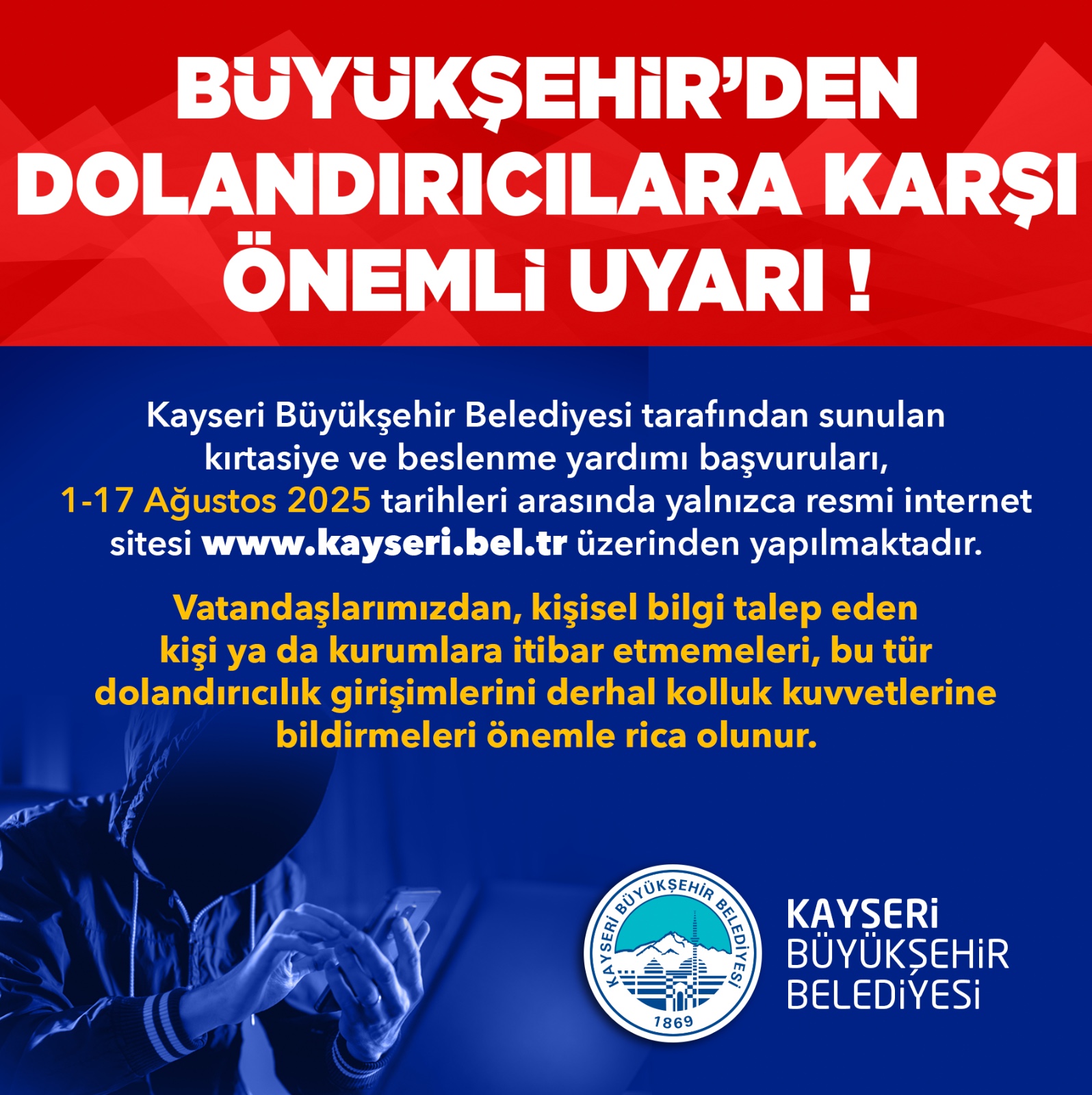 Büyükşehir’den Dolandırıcılık Uyarısı: Yardım Başvuruları Sadece Resmi Siteden Yapılıyor