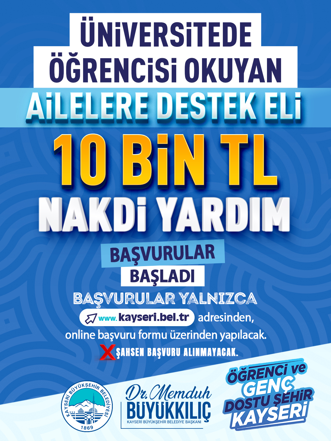 Kayseri Büyükşehir’in 10 Bin TL’lik Üniversite Desteğinde Başvurular Başladı