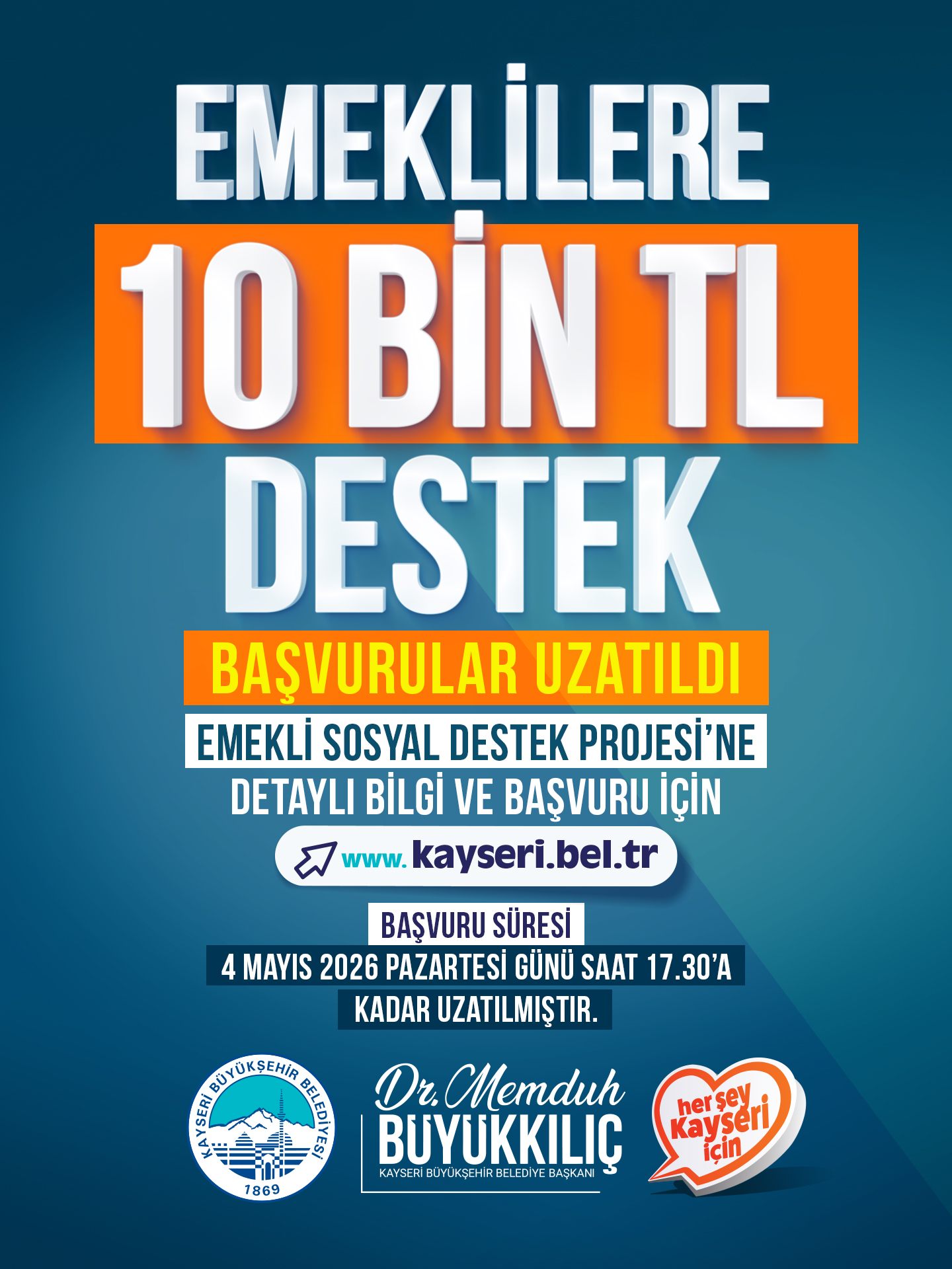 Büyükşehir’in Emeklilere 10 Bin TL Destek Başvuru Süresi Uzatıldı