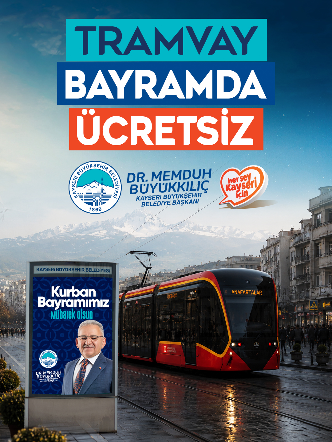 Başkan Büyükkılıç’tan Kurban Bayramı Müjdesi: Tramvaylar 4 Gün Ücretsiz
