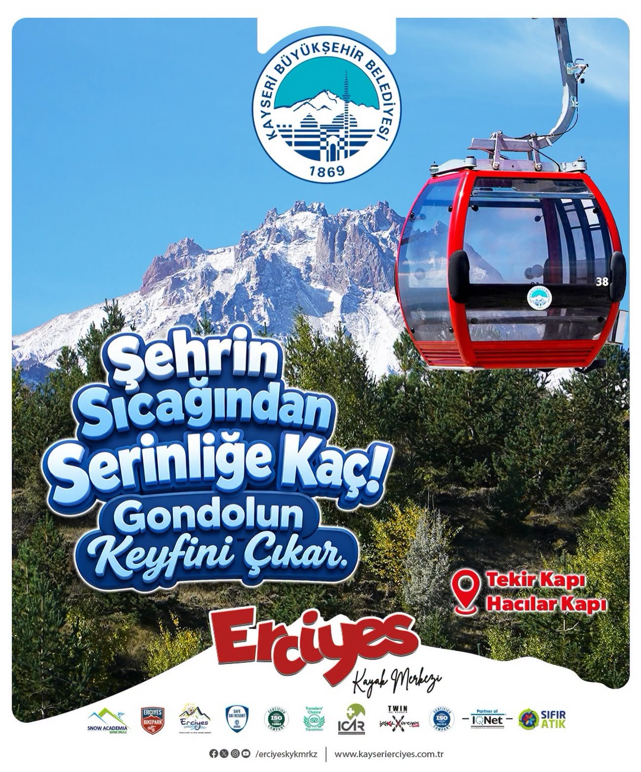 Büyükşehir’den Erciyes’te Yaz Konforu: Gondol Teleferikler Misafirlerini Zirveye Taşıyor