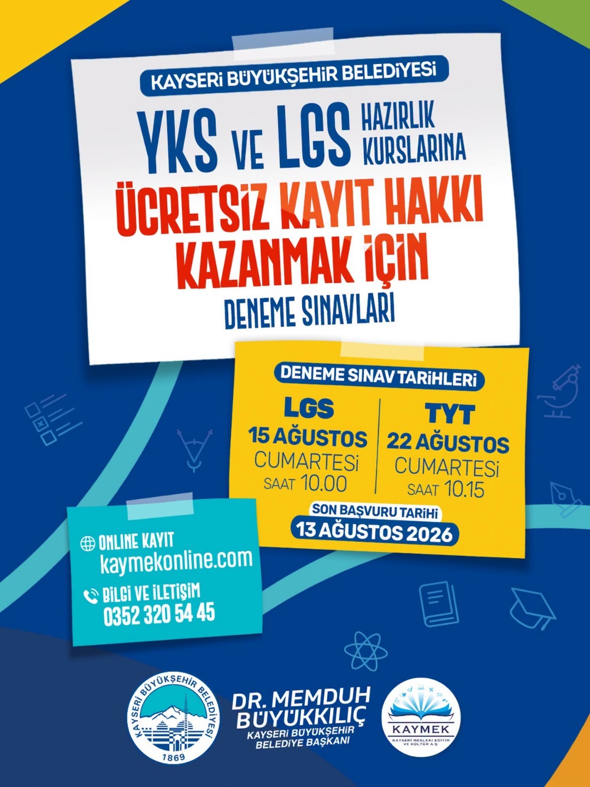 Büyükşehir ile Başarıya Giden Yol KAYMEK’te Başlıyor: Ücretsiz YKS ve LGS Kursu Fırsatı