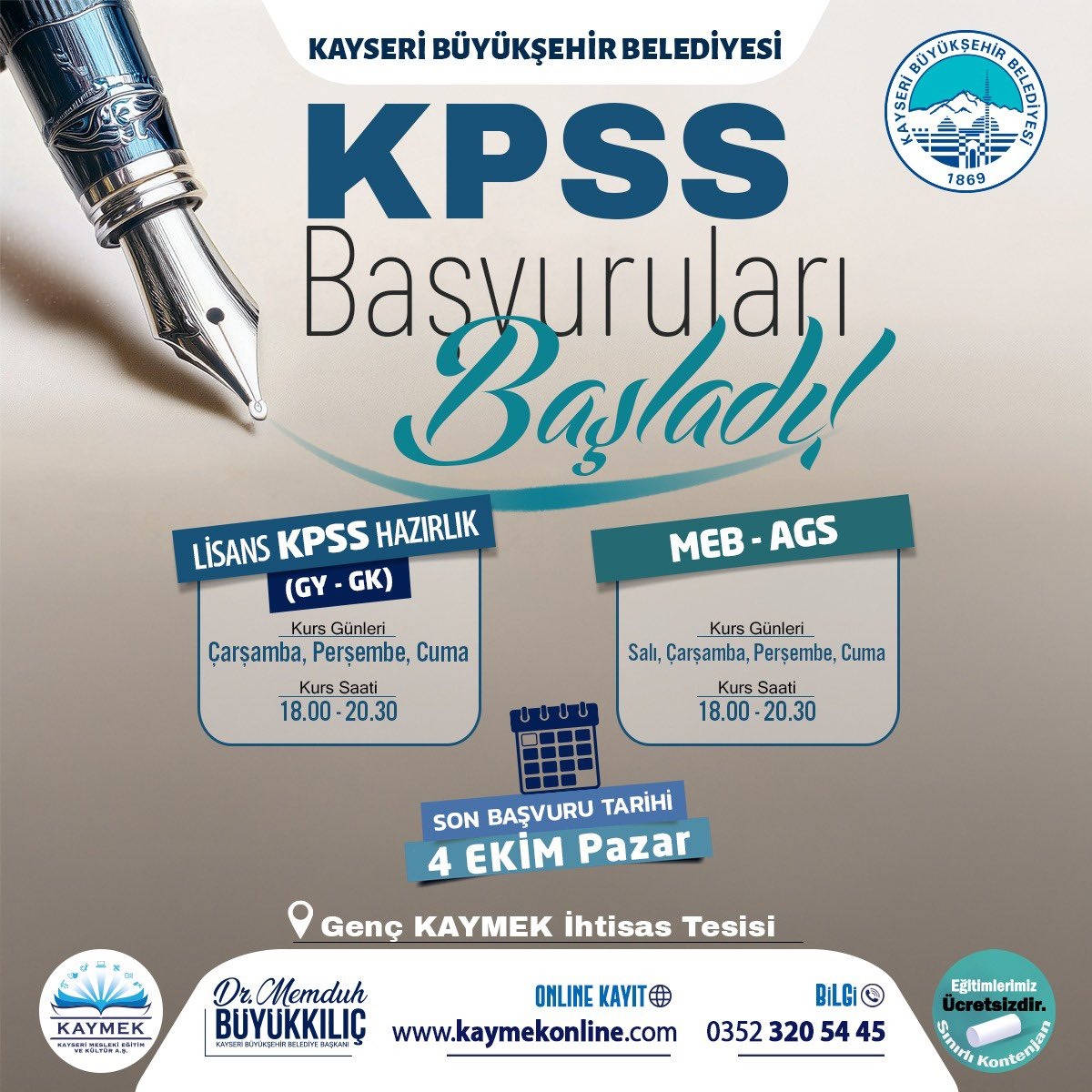 Büyükşehir KAYMEK’ten KPSS ve MEB-AGS Hazırlık Kursları